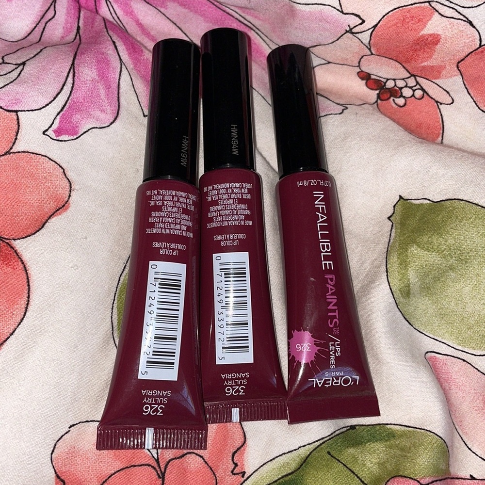 3 pcs BN Loreal Infallible Paint lipstick #326 Sultry Sangria”